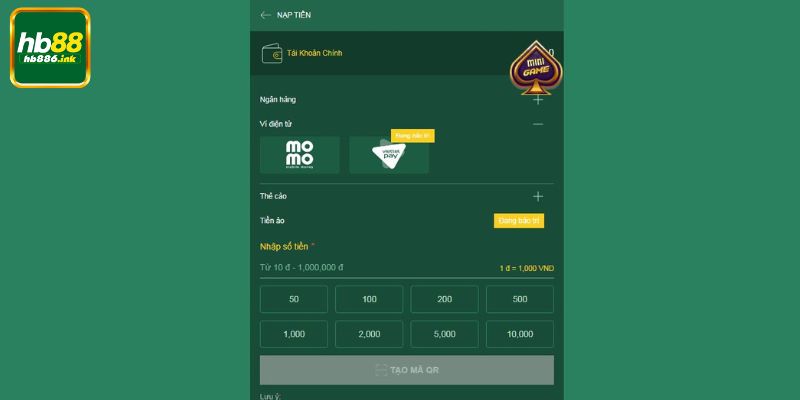 Giải pháp nạp tiền HB88 qua các ví điện tử 